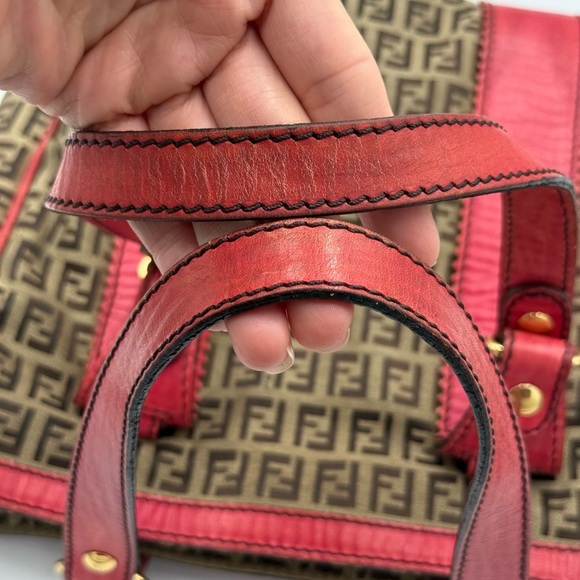 Fendi Red and Brown Monogram Tote - Picture 14 of 16